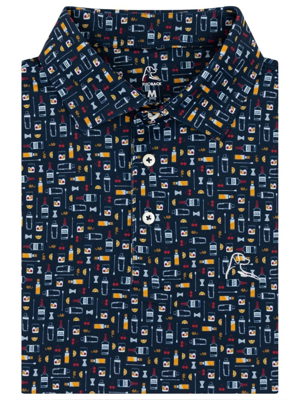 Rhoback The Old Fashioned Polo Men’s L Admiral Navy Cocktail Whiskey Golf Shirt